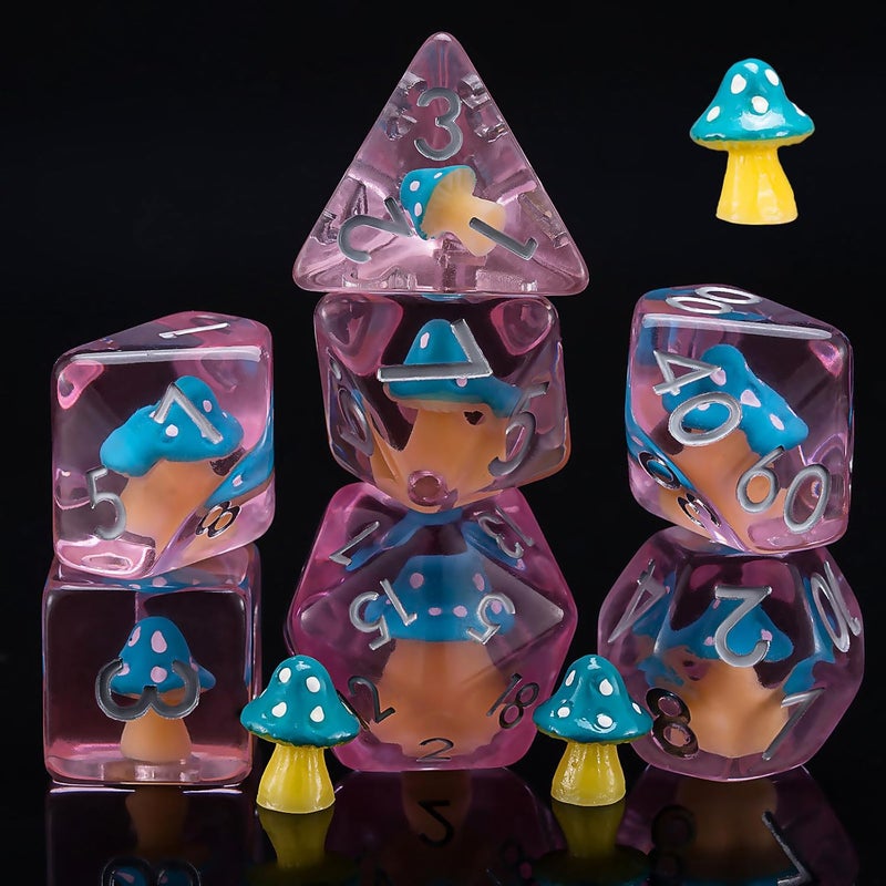 weyano DND Mushroom Resin Dice Set, Polyhedral Dice for Dungeons and Dragons, RPG, MTG D&D 7-DIE (D4, D6, D8, D10, D12, D20, D%) - Image 1